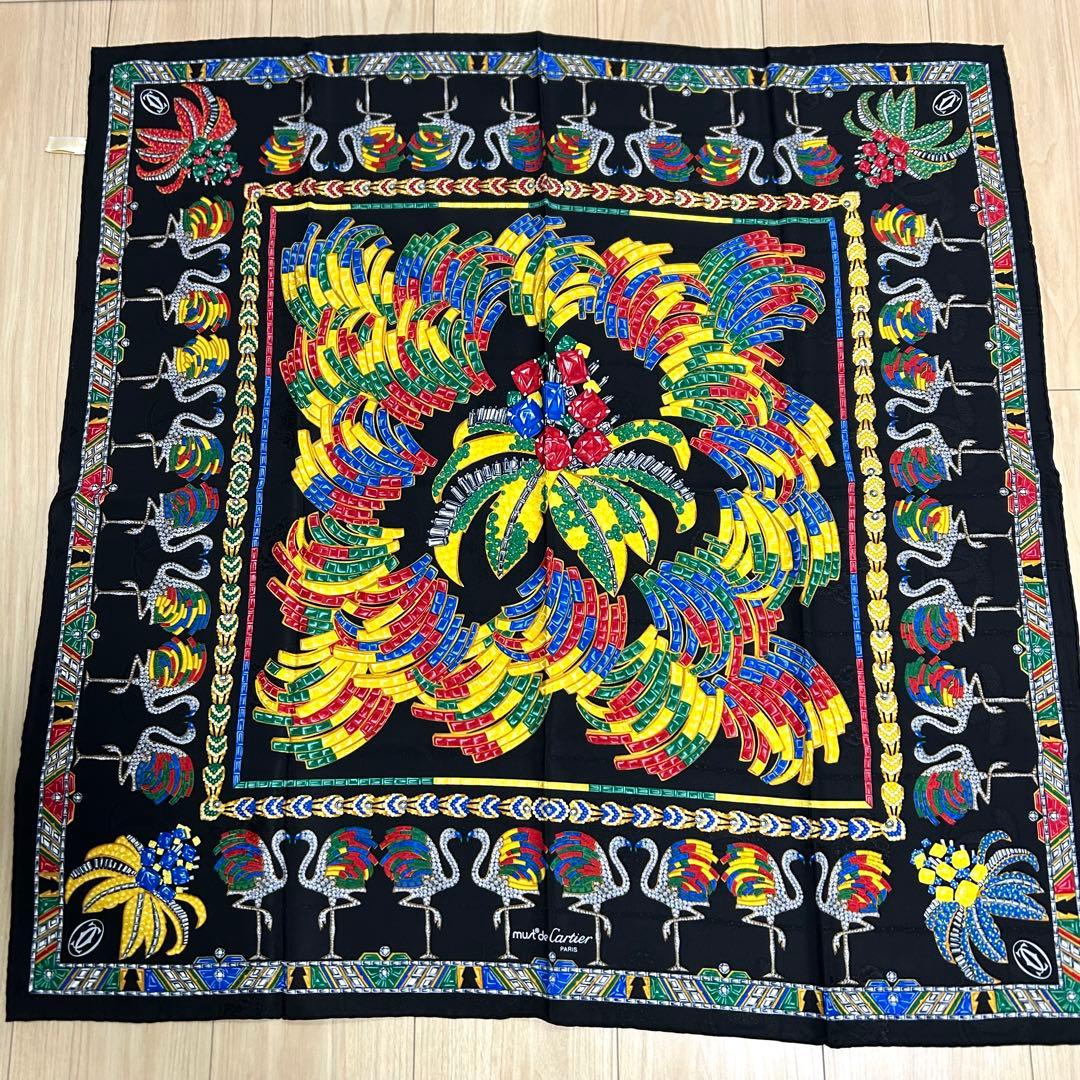 Cartier カルティエ シルクスカーフ 宝石 フラミンゴ柄