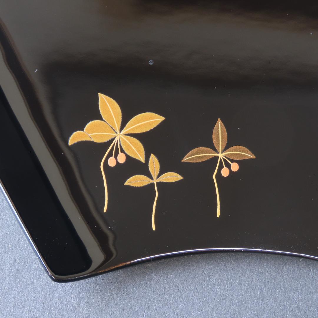 ⭕393 美品 高級輪島塗 漆工房謹製 本金蒔絵草花 絵変 銘々皿5客 煎茶道具