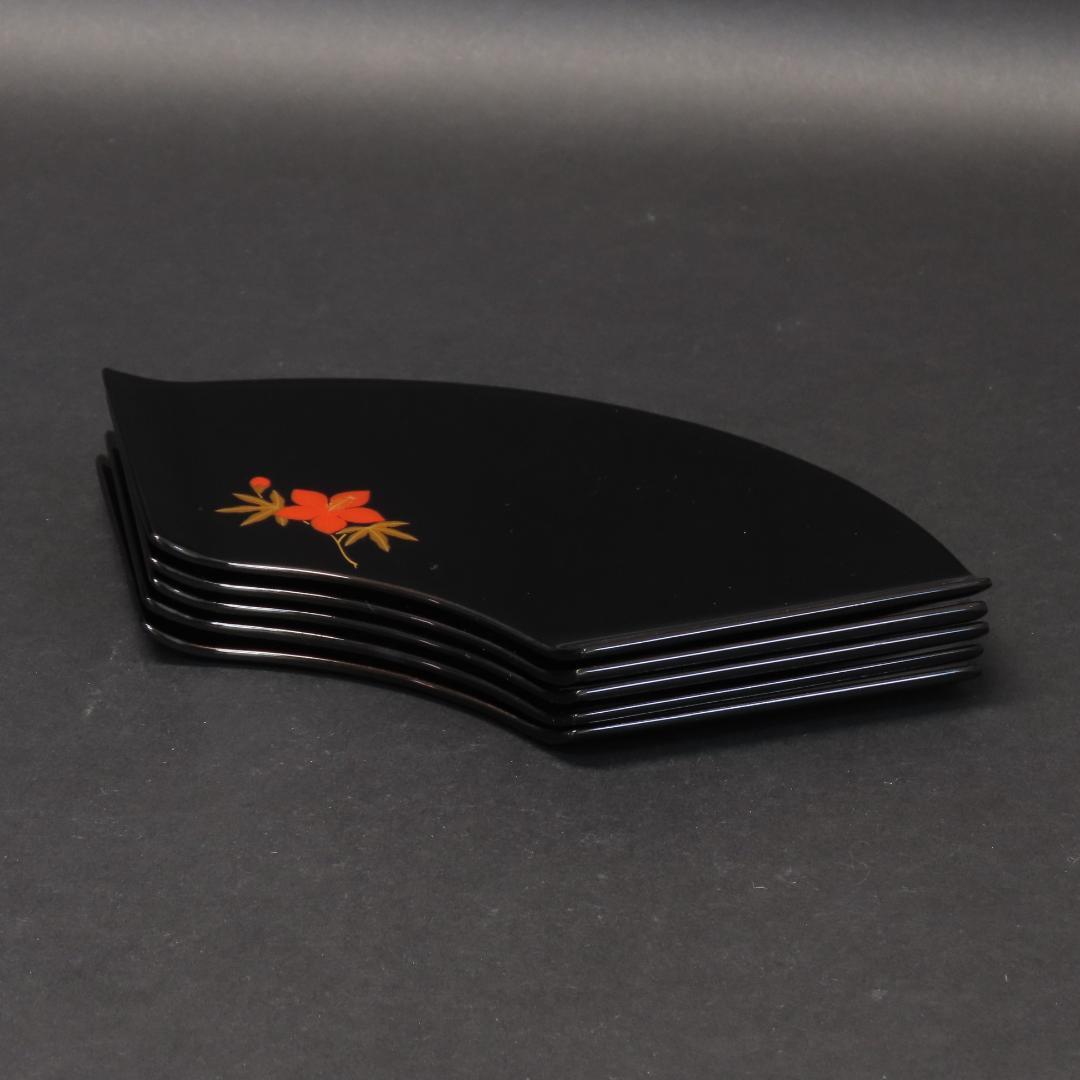 ⭕393 美品 高級輪島塗 漆工房謹製 本金蒔絵草花 絵変 銘々皿5客 煎茶道具