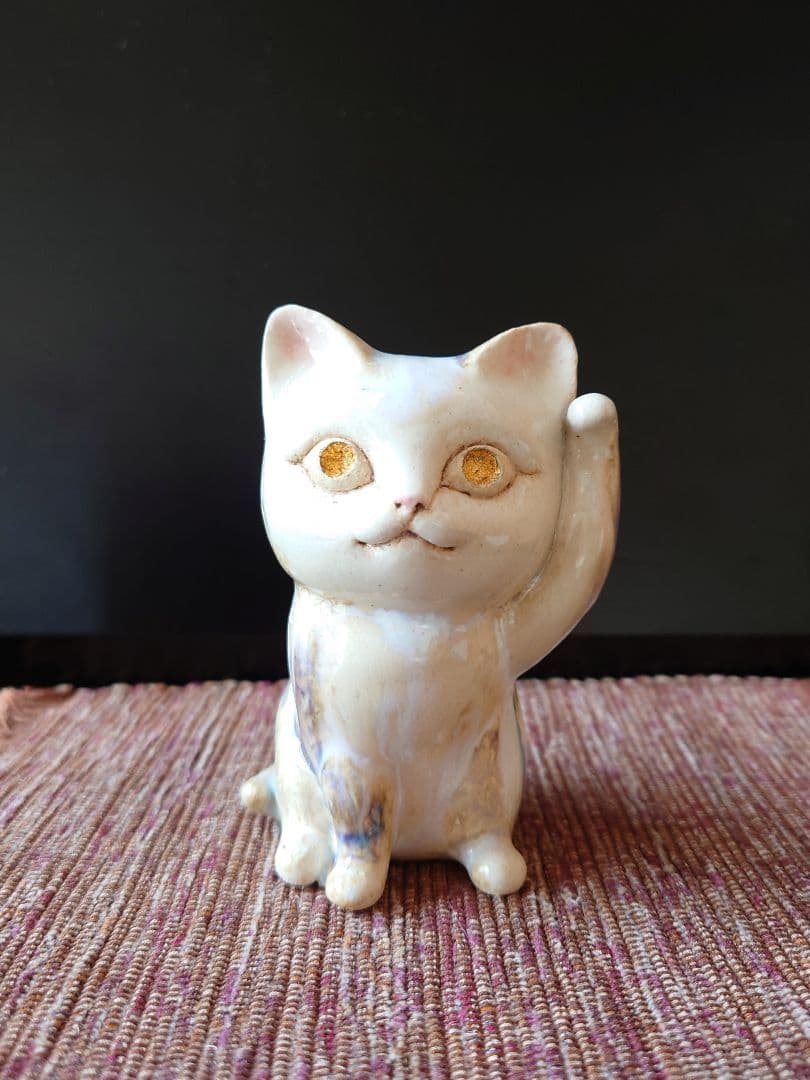 自由な招き猫　井桁裕子　結晶釉　陶製　作家一点もの　2022年作　猫　約10cm