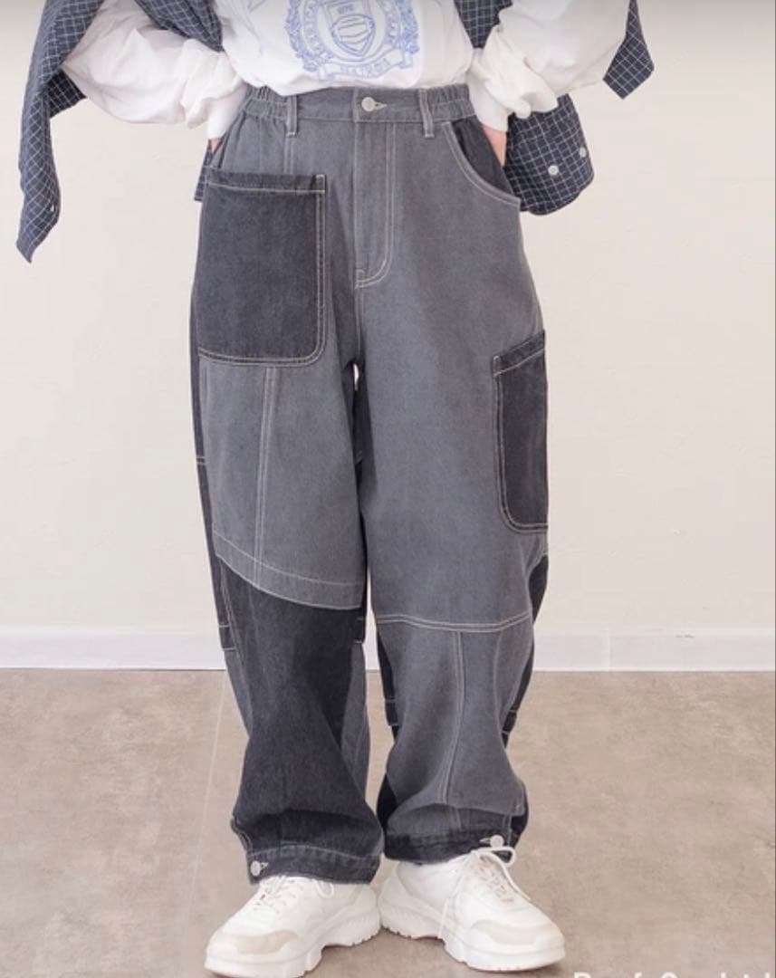 シェリーさん リビルドパッチポケットデニムパンツ GLAY MIX