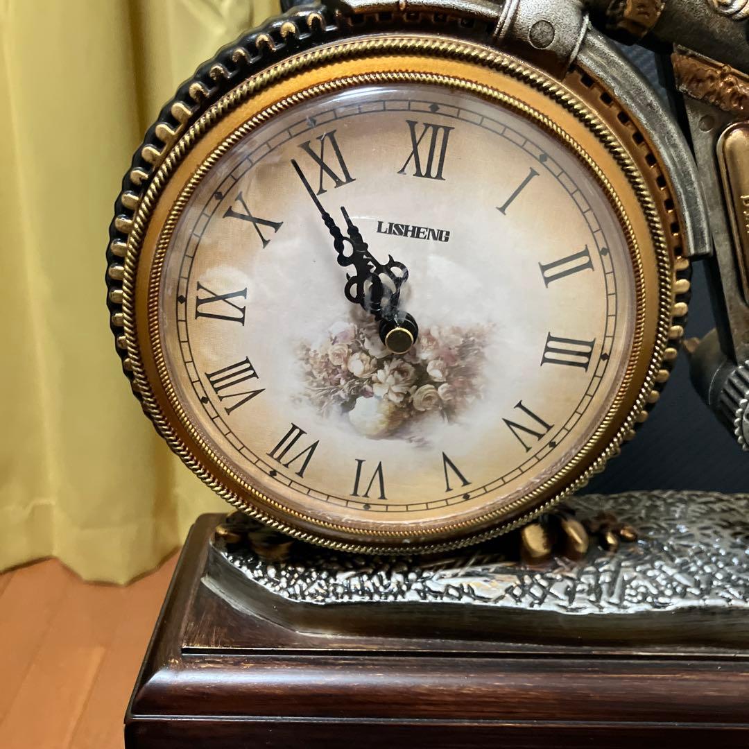【美品】LISHENG 置き時計 アンティーク調 自転車モチーフ 温度計付き