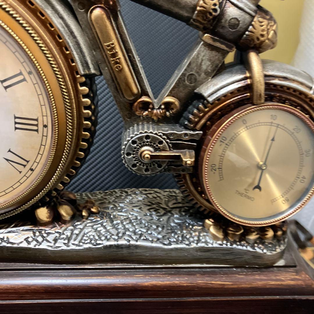 【美品】LISHENG 置き時計 アンティーク調 自転車モチーフ 温度計付き