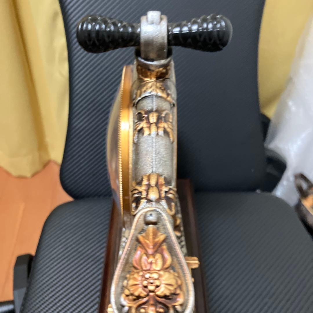 【美品】LISHENG 置き時計 アンティーク調 自転車モチーフ 温度計付き