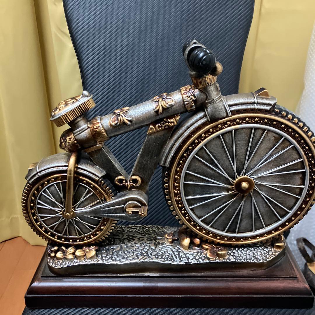 【美品】LISHENG 置き時計 アンティーク調 自転車モチーフ 温度計付き