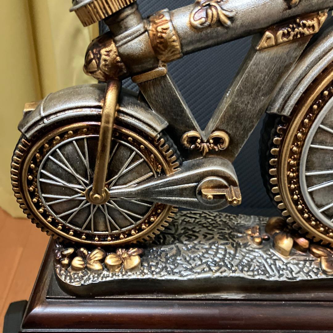 【美品】LISHENG 置き時計 アンティーク調 自転車モチーフ 温度計付き