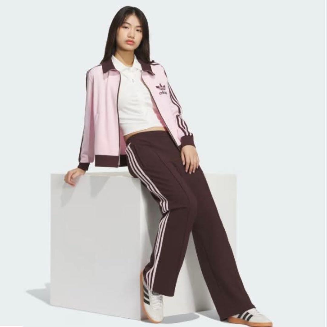 新品XL⭐️韓国限定 adidasトラックジャケット 刺繍ロゴ ピンク×ブラウン