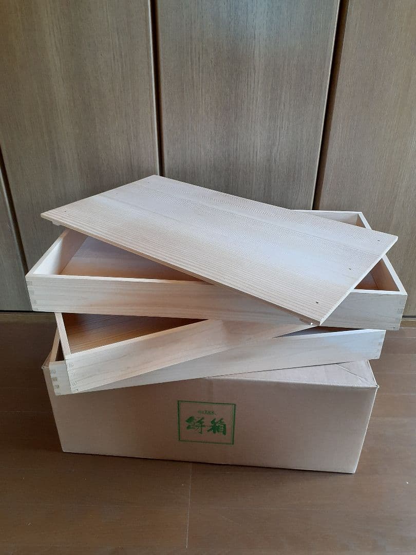 餅箱3段セット　木製　蓋1個付　餅箱　もろぶた　池川木材工業