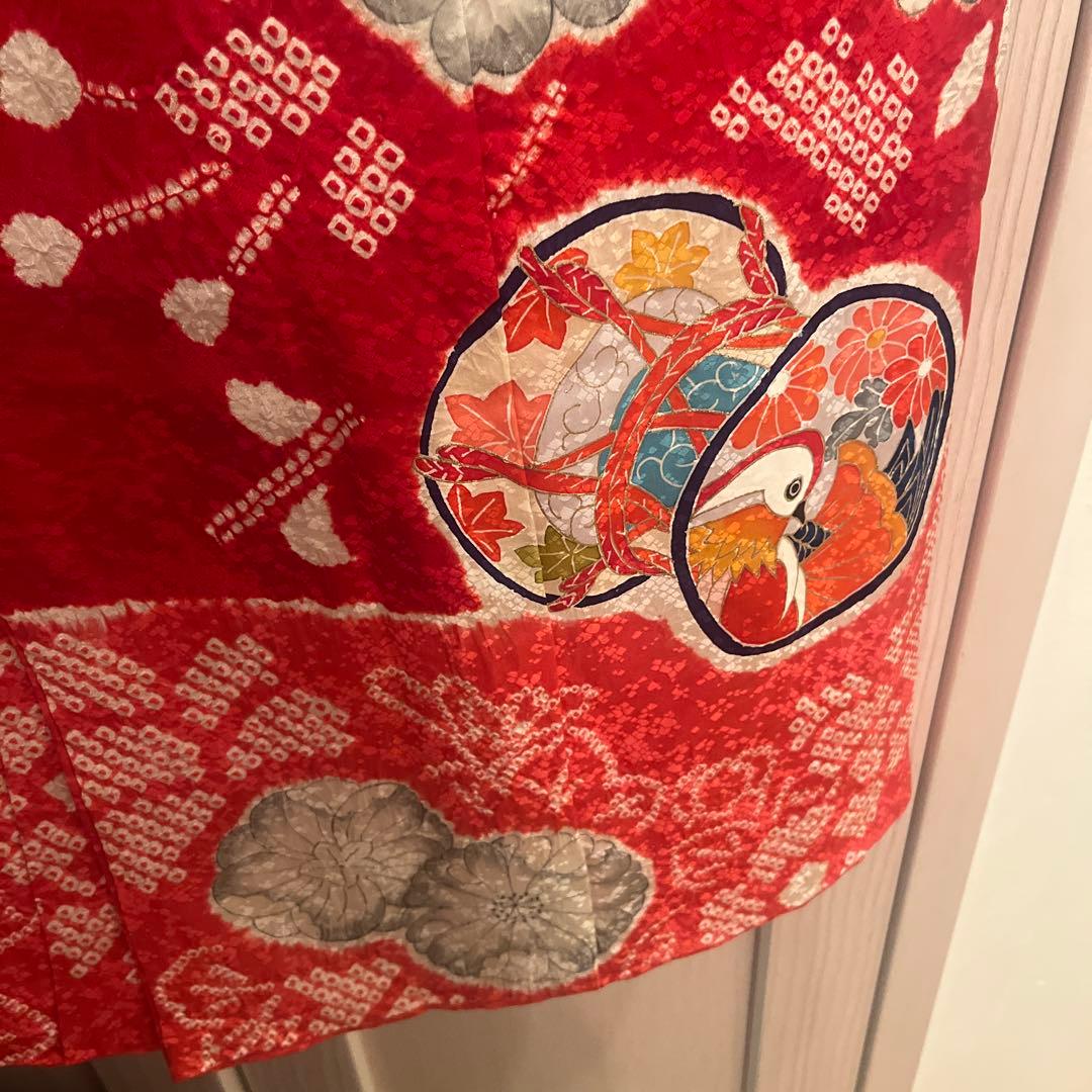 七五三 着物 7歳 女の子 正絹 本絞り 手描き友禅 古典柄 赤 祝い着