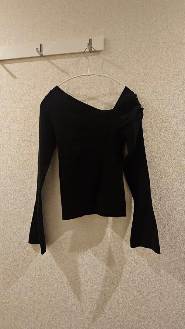 ♛かぼちゃ▾▾▾ ドレープデコルテリブニットアシメギャザーニットプルオーバ