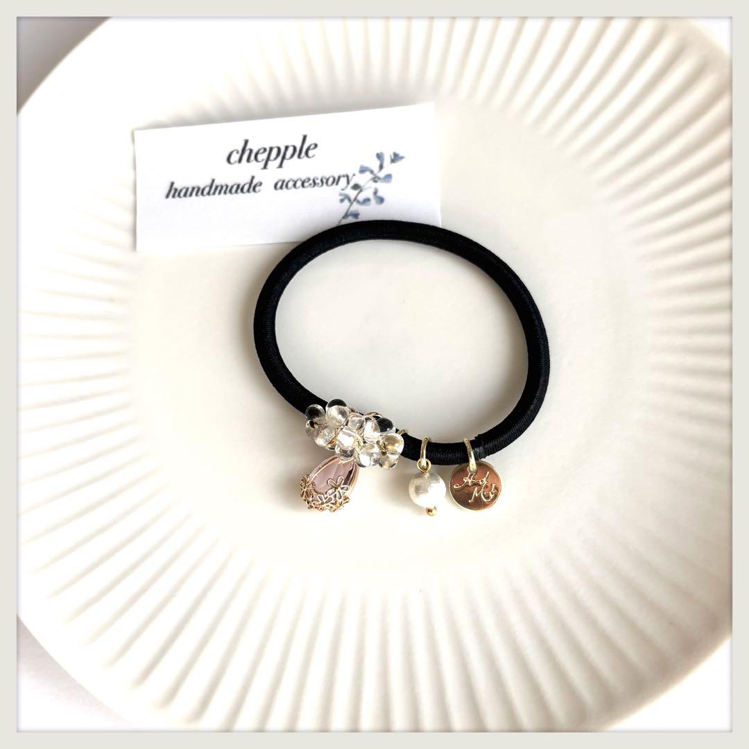 No.1541 ハンドメイドヘアゴム　じゃらじゃらヘアゴム　ピンクのヘアゴム