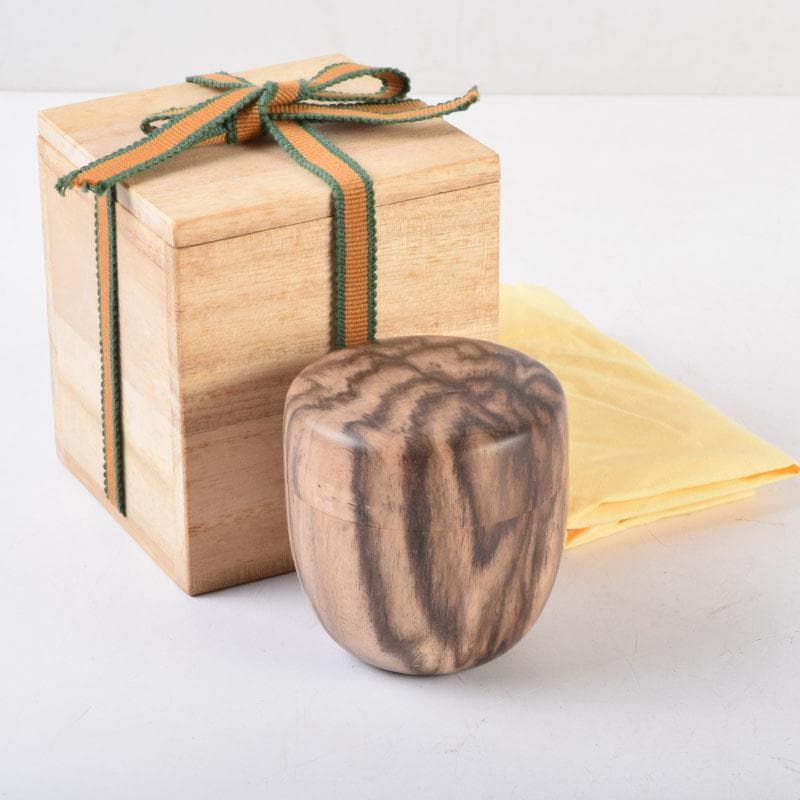 茶道具　天然木　黒柿製　無垢彫　綺麗な木目の棗　時代箱　V　8794