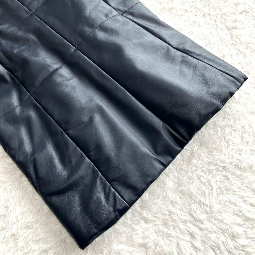 【美品】BALMAIN 高級ラムレザー　パデッドコート　ダークネイビー