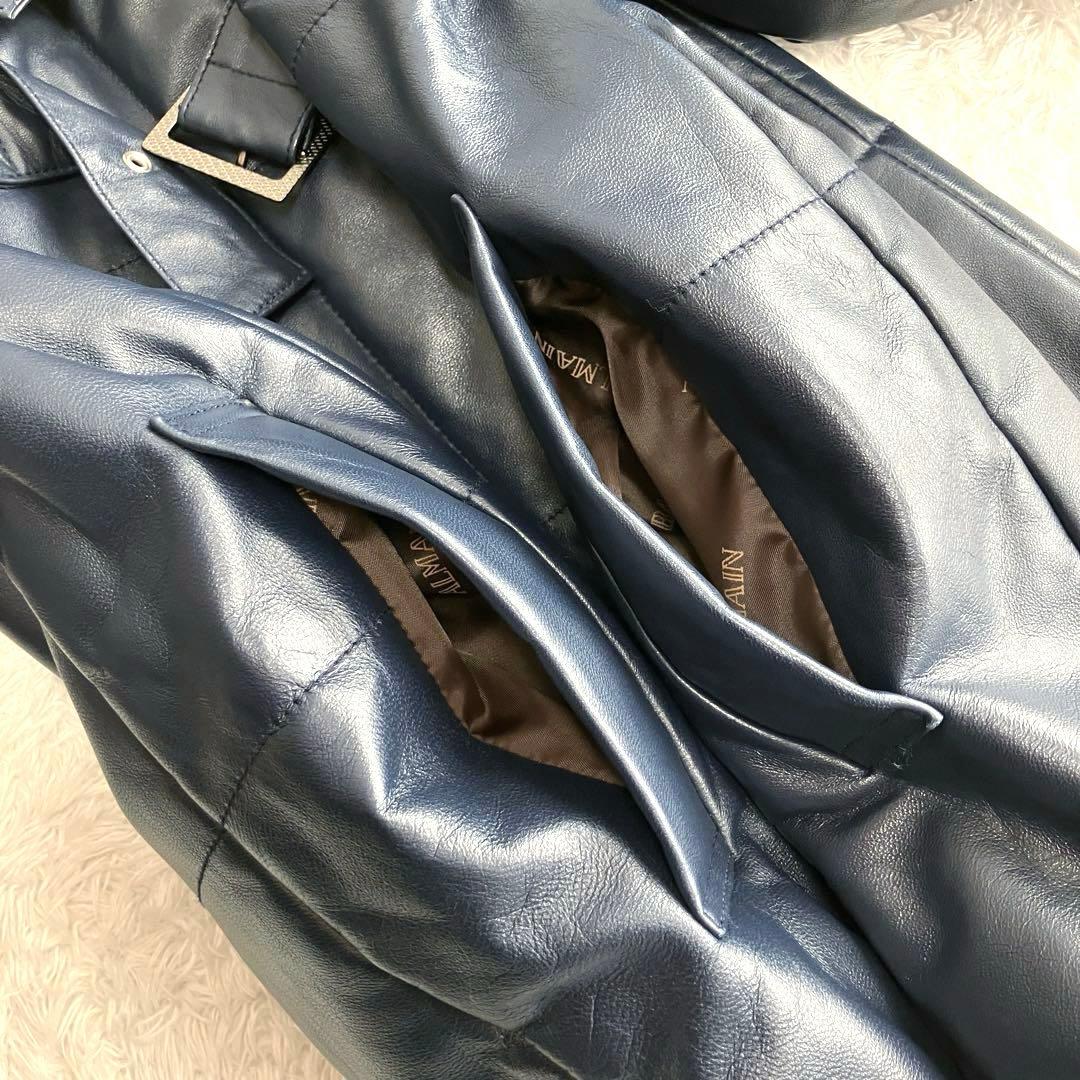 【美品】BALMAIN 高級ラムレザー　パデッドコート　ダークネイビー