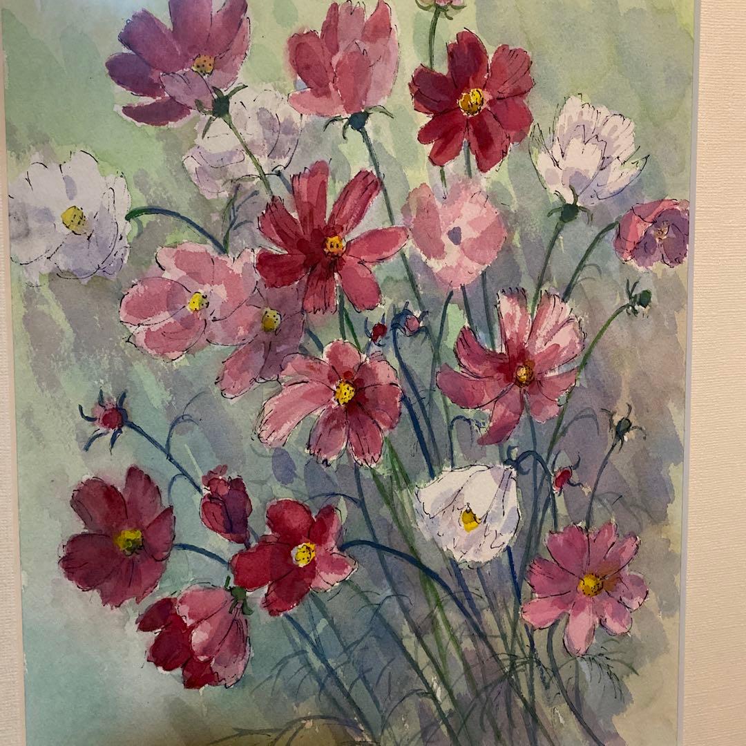 佐藤正弥作品　コスモスの花　額付き