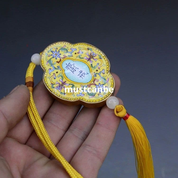 景泰藍銅胎花紋斎戒牌 掛札 装飾品 工芸品 収蔵品