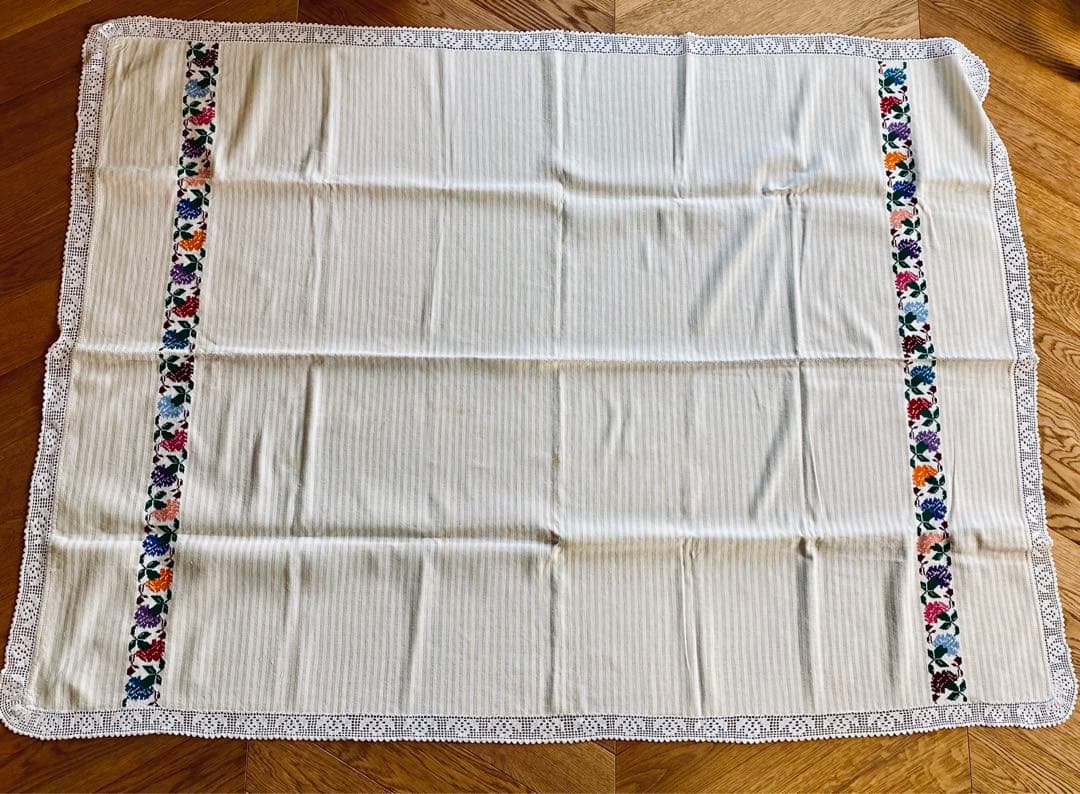 フランスアンティーク クロスステッチ コットンリネン ボーダー マルチクロス