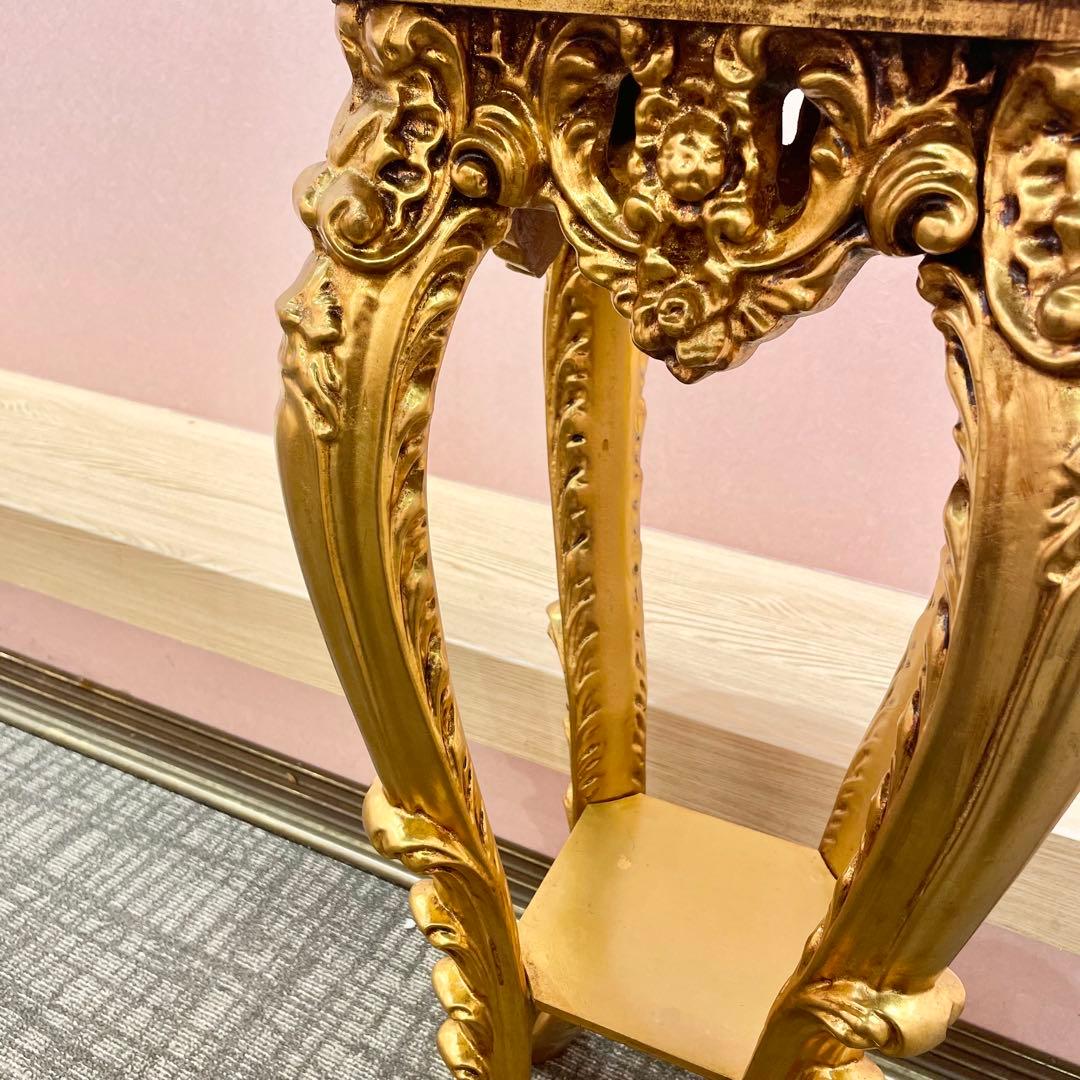 【値下げOK】アンティーク調大理石フラワースタンド／コンソールテーブル ゴールド