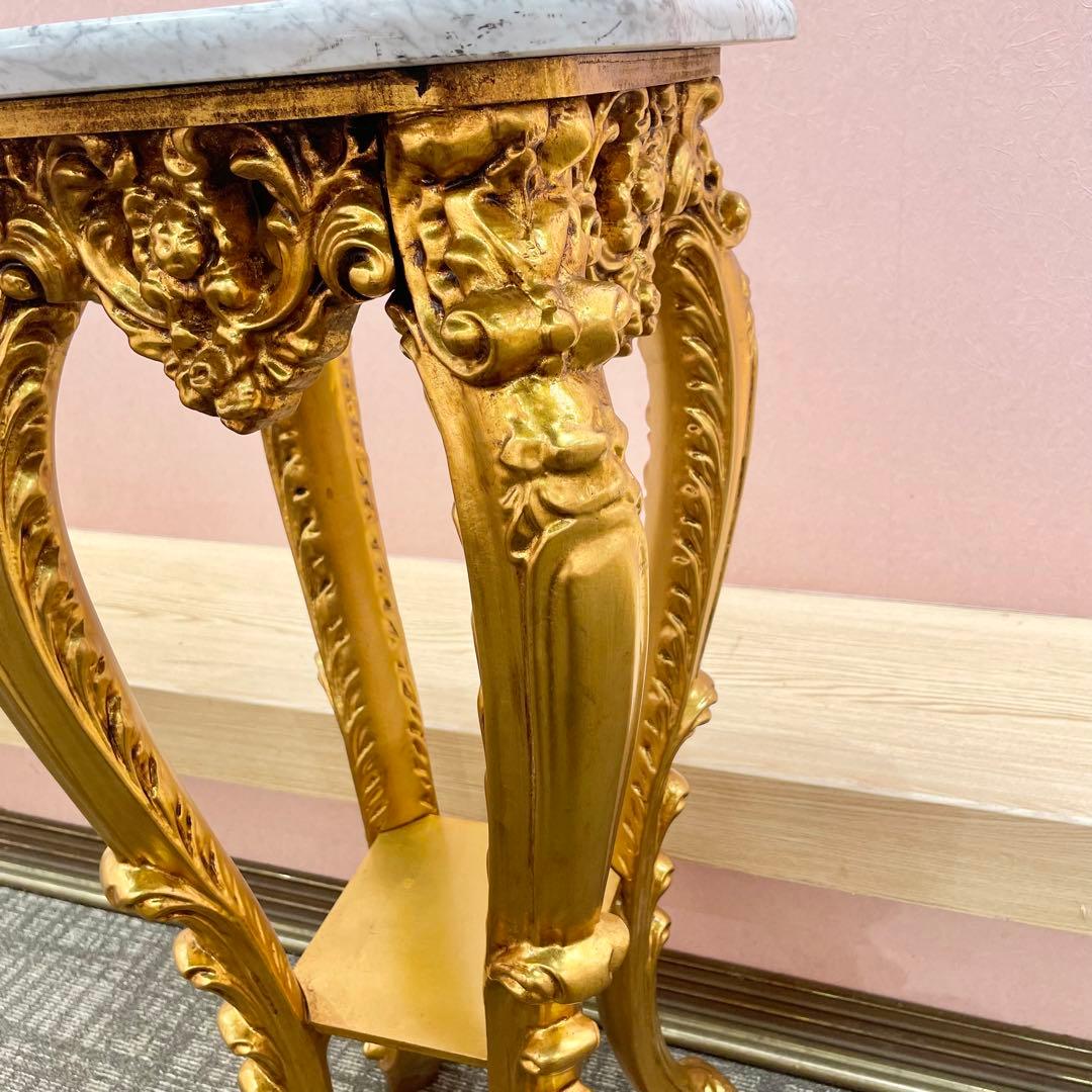 【値下げOK】アンティーク調大理石フラワースタンド／コンソールテーブル ゴールド