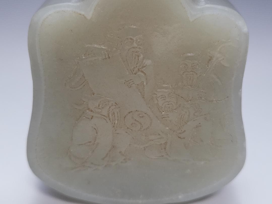 天然玉製 陽刻 仙人文 鼻煙壺 明清時代 高さ約5.5cm