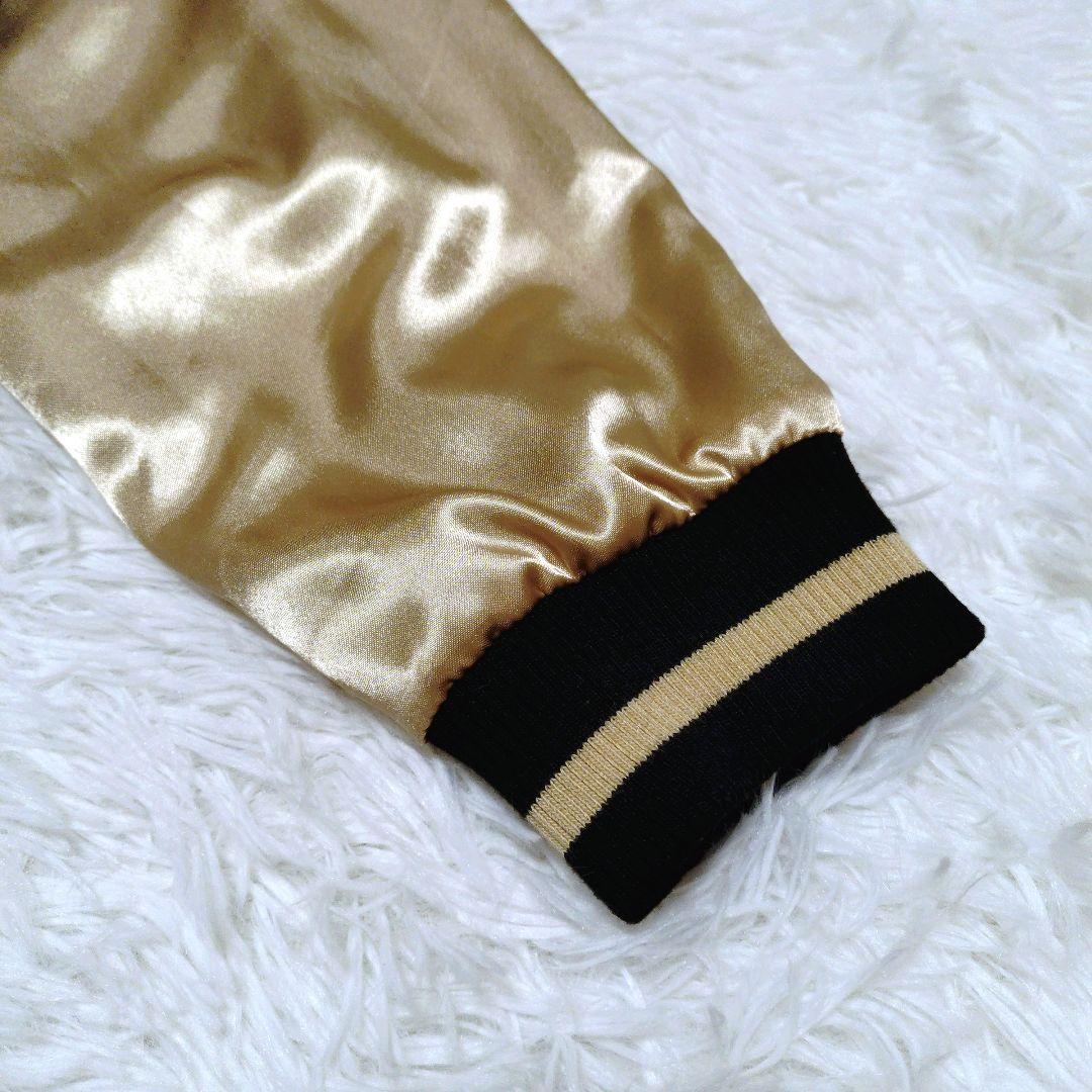 絡繰魂 風神雷神 スカジャン 刺繍 和柄 ロゴ ブラック ゴールド L 黒 金