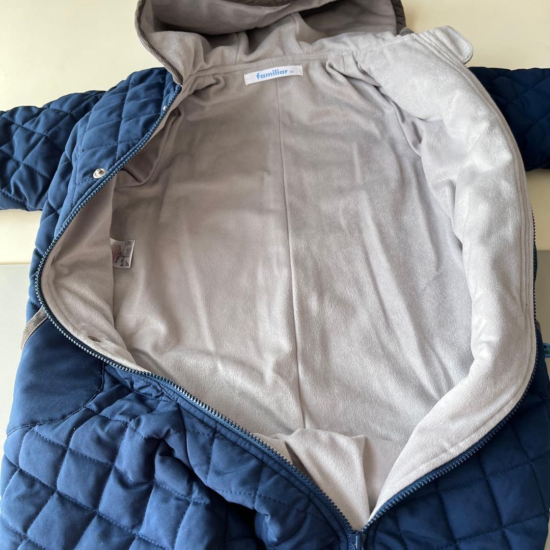 ファミリア ネイビー キルティング アウター ジャンプスーツ 80 ロンパース