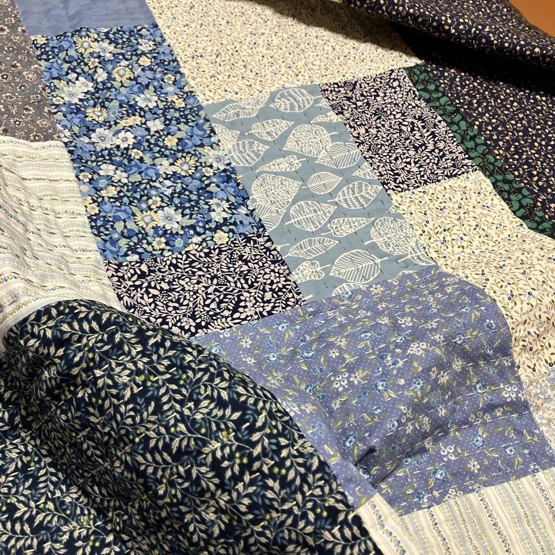 カンタキルト　刺子　ラリーキルト　約90d×100cmハンドメイド　パッチワーク