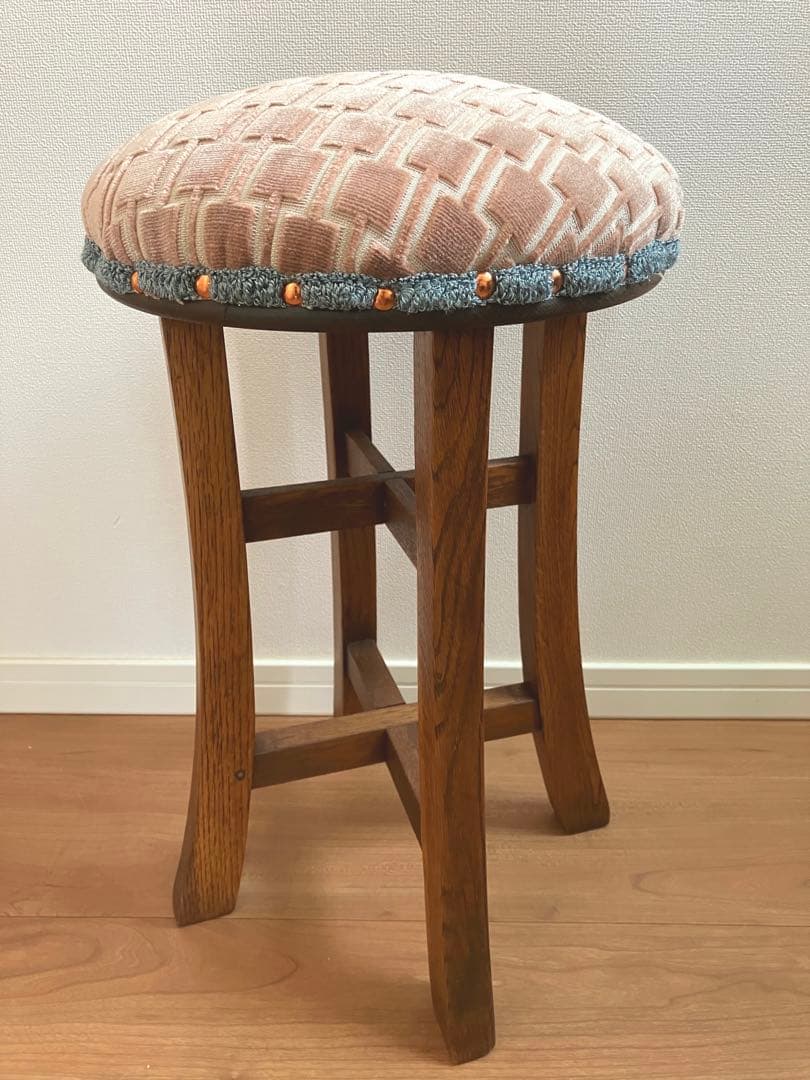 ヴィンテージ 和柄ベロアスツール 張り替え済
