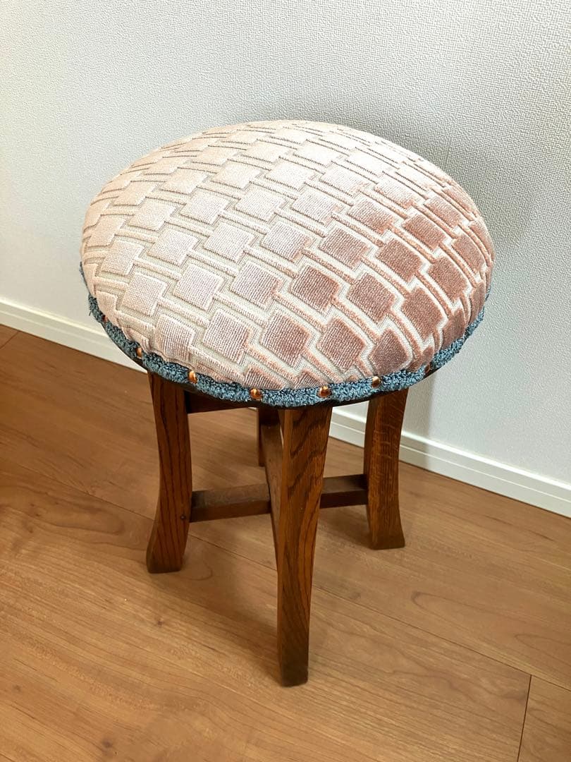 ヴィンテージ 和柄ベロアスツール 張り替え済