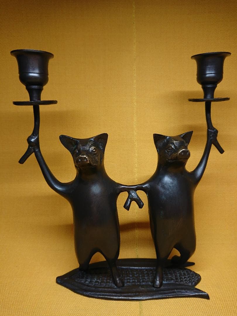 ビンテージ　ブロンズ像　ブタ　銅製　置物　インテリア　工芸品　美術品　A2651