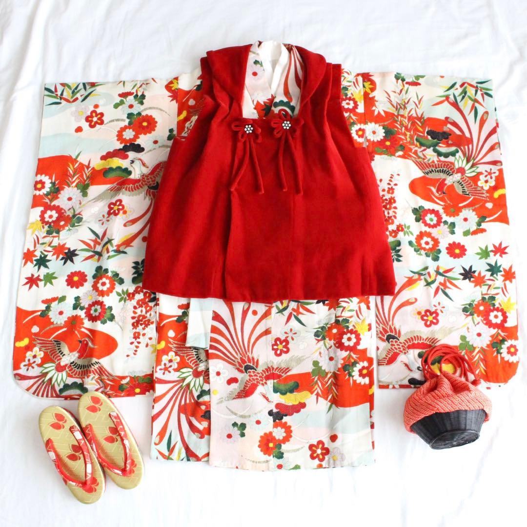 七五三 3歳〜5歳 女の子 子供 アンティーク 着物 被布 セット