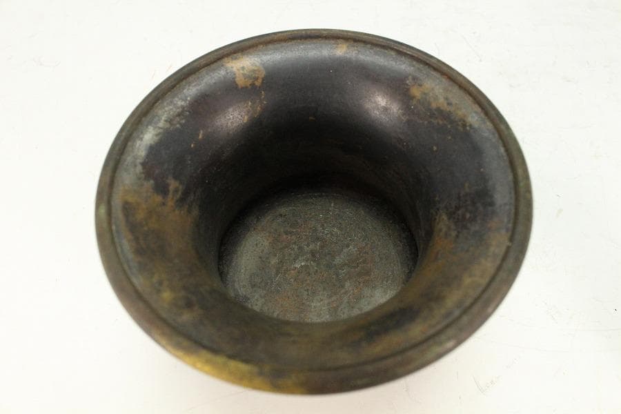 蔵六造 飛金 刻 霊芝 青銅 香炉 在名(K-XA807)