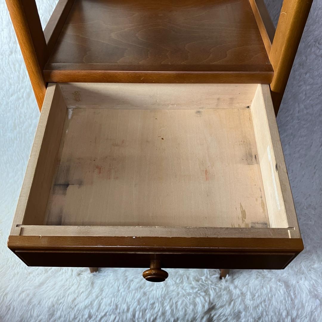 美品 オールドカリモク KARIMOKU 電話台 棚 フリーラック ラタン 籐