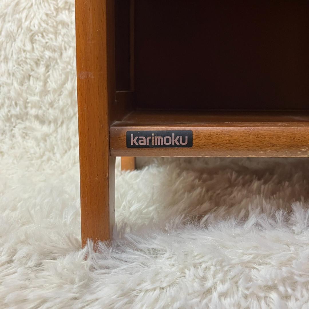 美品 オールドカリモク KARIMOKU 電話台 棚 フリーラック ラタン 籐