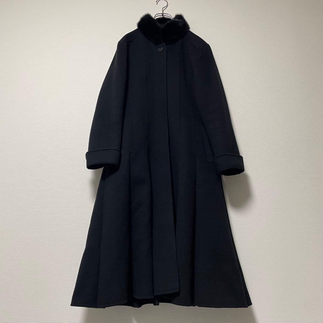 PARIENNE ファーロングコート ミンク 比翼 フレア Aライン ブラック