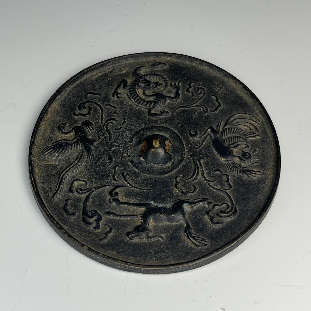 古鏡 青銅鏡 鳳凰龍麒麟鳥 中国古玩 中国美術 唐物 擺件