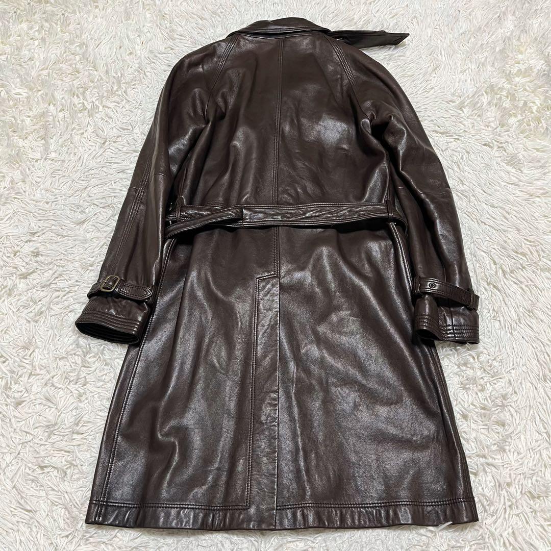 希少 46 トゥモローランド レザー トレンチコート ロング丈 ブラウン 羊革