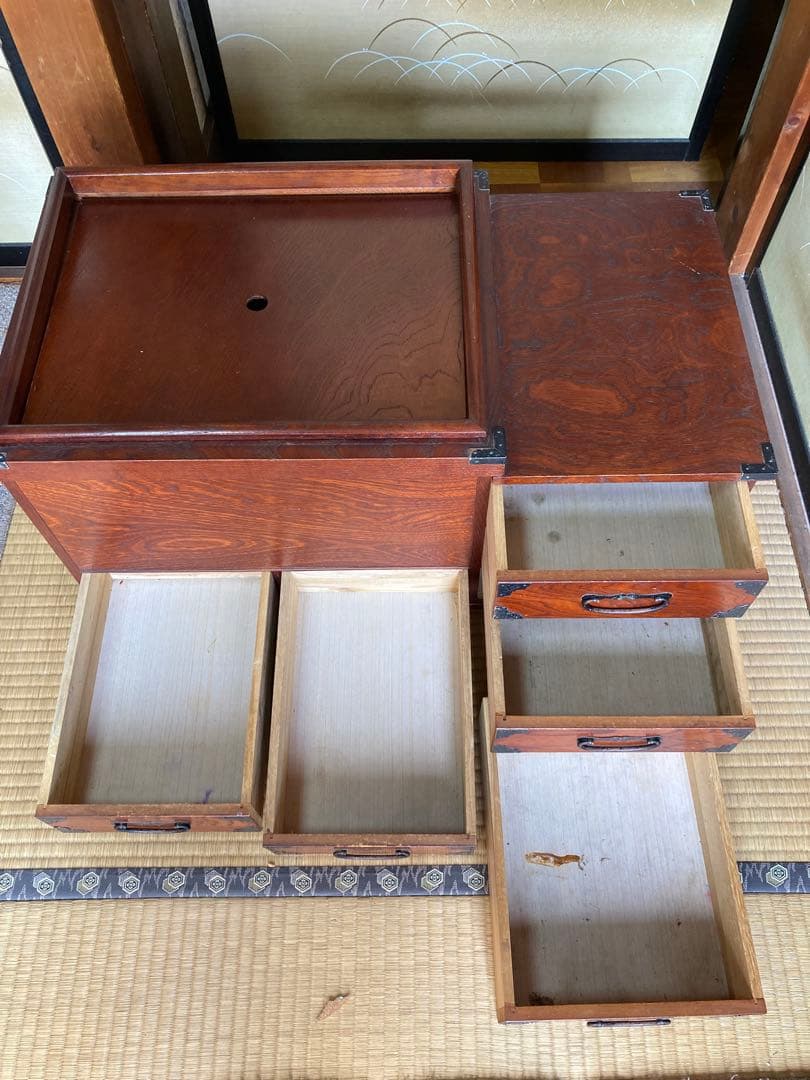 箱火鉢　蓋•引き出し付き