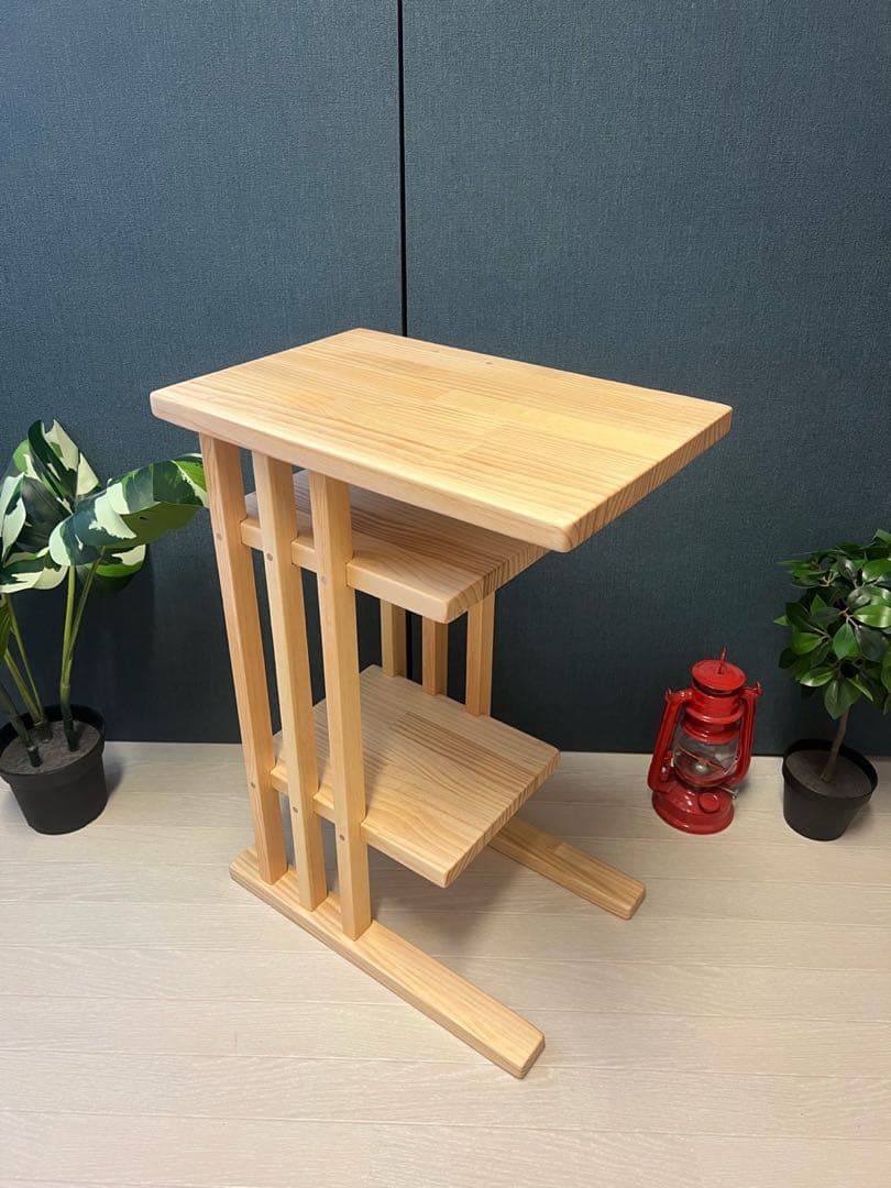 【送料無料】 サイドテーブル 格子形 棚付 45cm30cm パイン ナチュラル