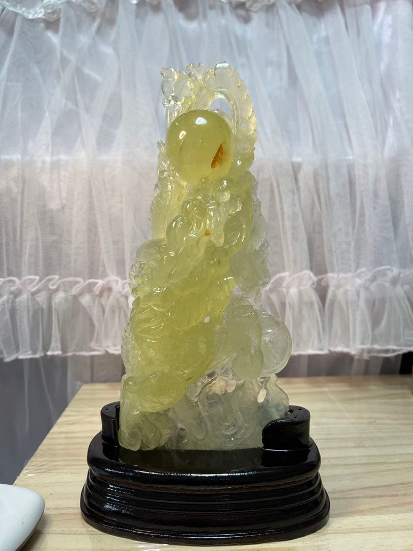 天然石　高品質　綺麗　高透明　シトリン　龍　手彫り置物 原石