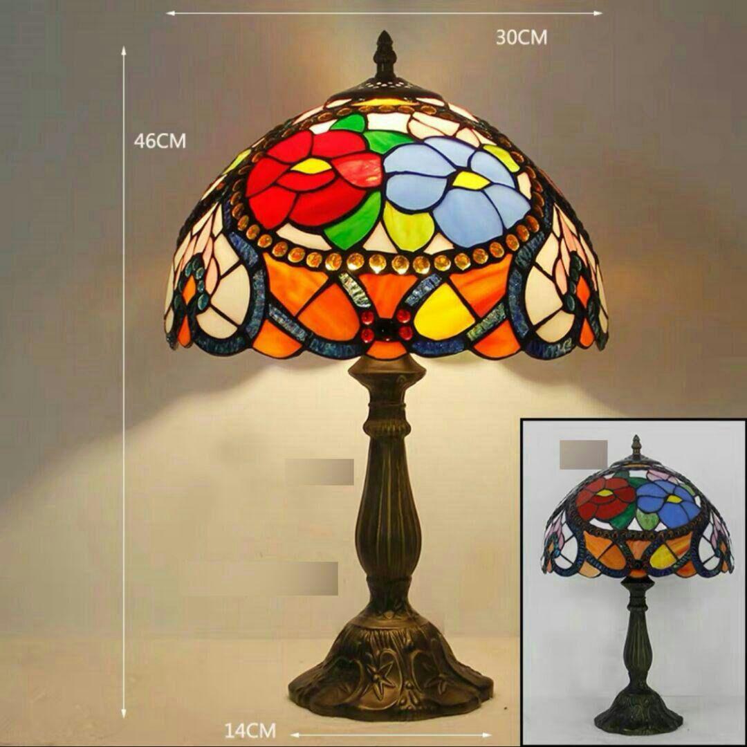 ティファニースタイルテーブルランプ電気スタンドガラスランプ \r ビーズローズ6
