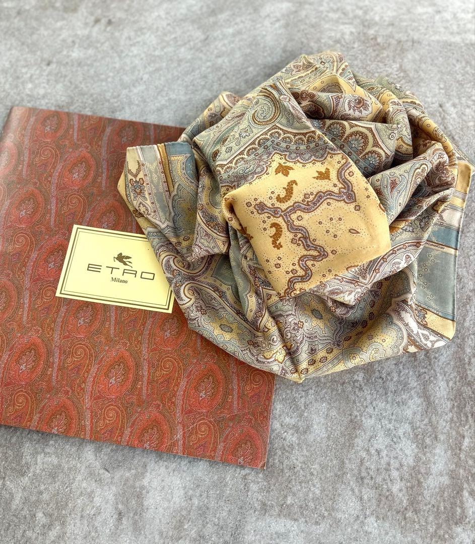 【美品】ETRO／エトロ シルク 大判ストール ・ショール　大判サイズ133cm