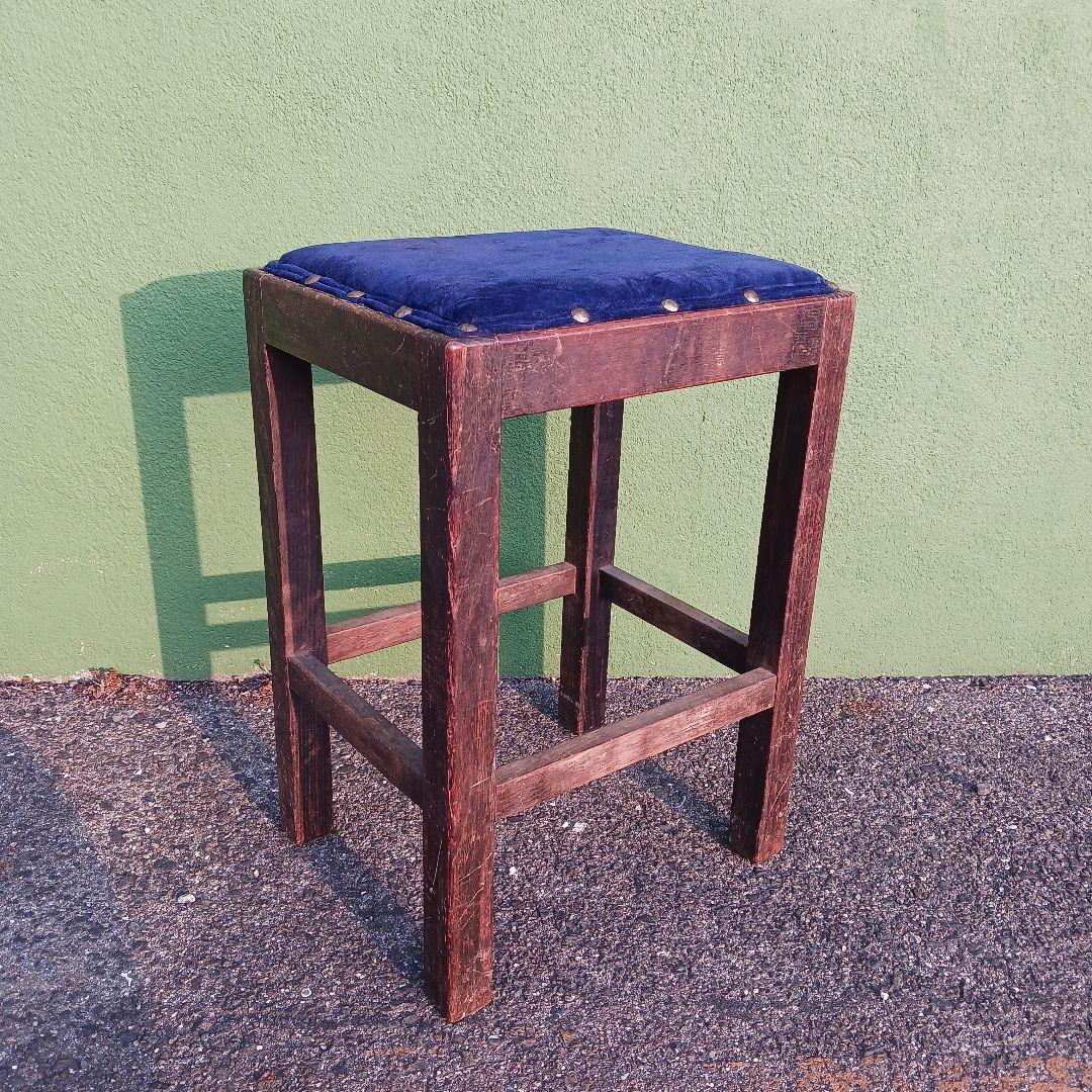 昭和レトロ　スツール　角スツール　椅子　木製　アンティーク