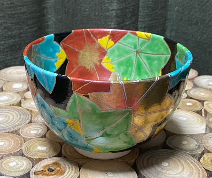 京焼 黒仁清紅葉茶碗 加藤広明 造