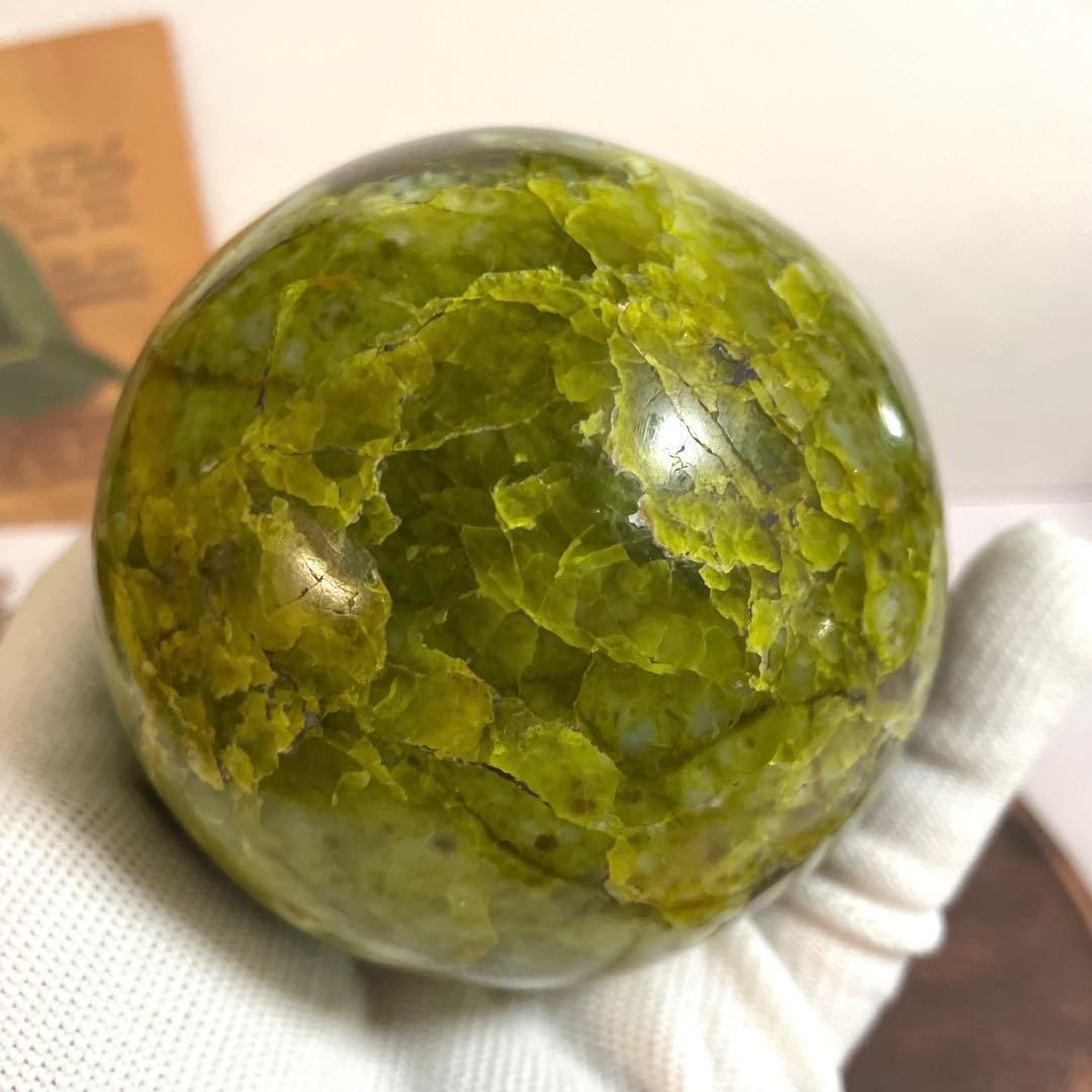 天然石　希少　天然グリーンオパール　大玉スフィア　78ミリ【台座付き】