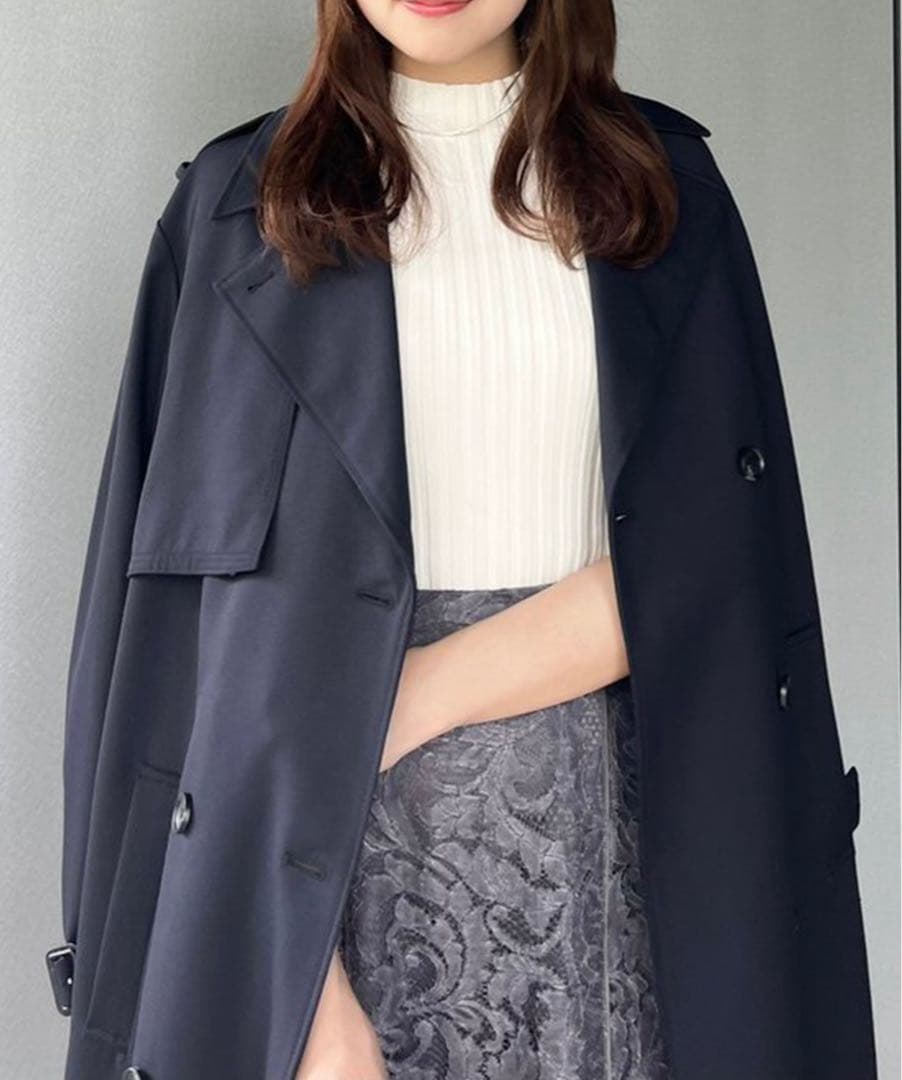 【anuans アニュアンス】ウールギャバジントレンチコート ネイビー 2024