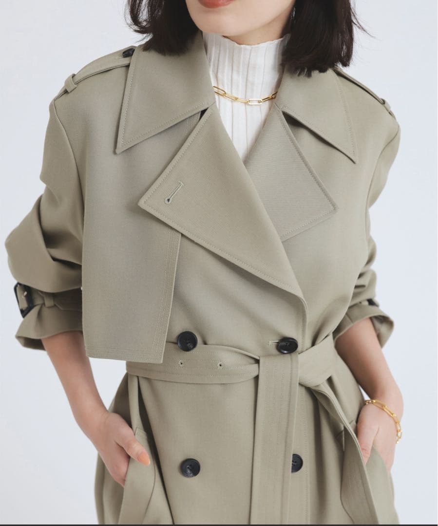 【anuans アニュアンス】ウールギャバジントレンチコート ネイビー 2024