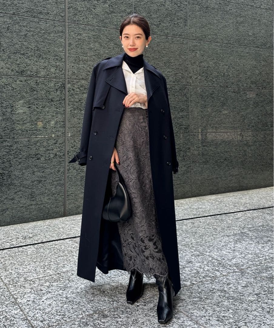 【anuans アニュアンス】ウールギャバジントレンチコート ネイビー 2024