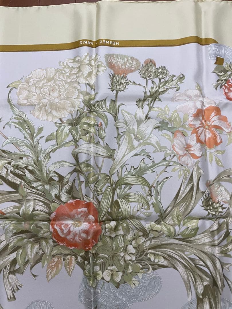 ②未使用 エルメス カレ90 花柄 スカーフ 箱付き