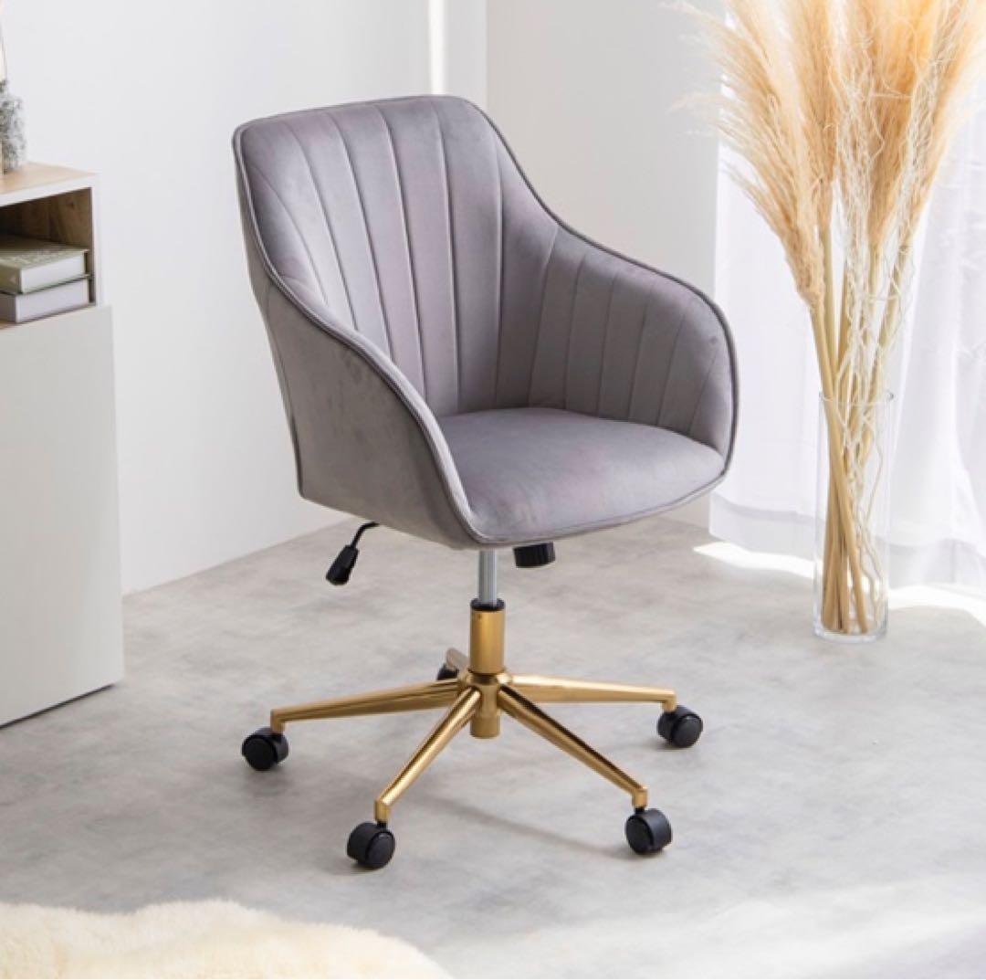 【新品 送料無料】 ベロア デスクチェア　全2色　キャスター付　ダイニングチェア